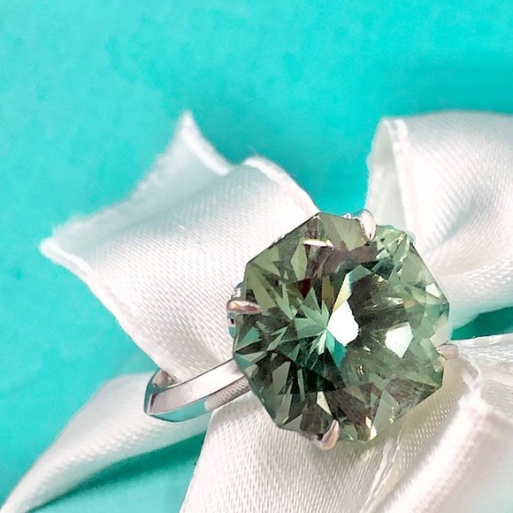 Octagon Prasiolite Sparklers Ring 